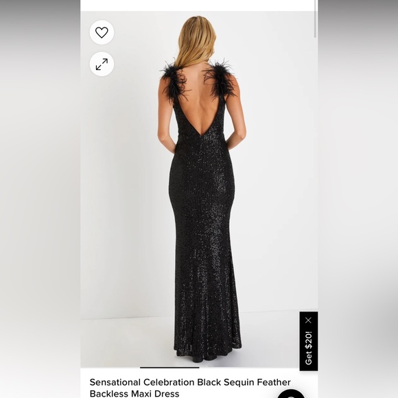 Black sequence, feather, open back formal dress from Lulu’s worn once! - Picture 4 of 5